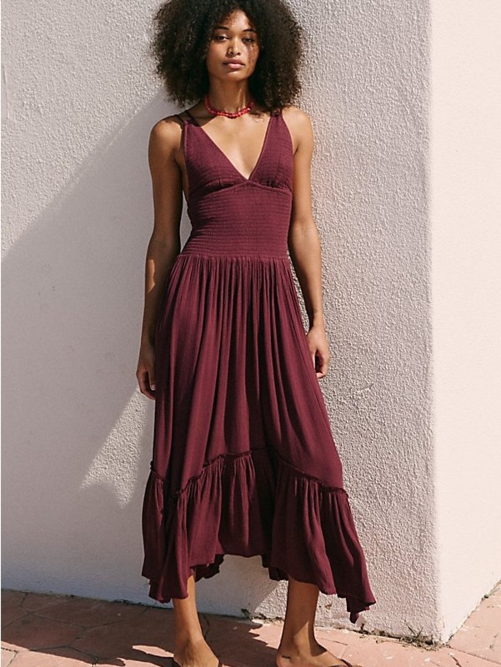 Free People Free-est Fun in the Sun Maxi Dress Burgundy Size Large